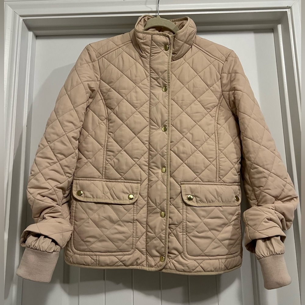 J.Crew Quilted Puffer Jacket Tan Gold Hardware Size Small | Classic Preppy Fall - Picture 3 of 11
